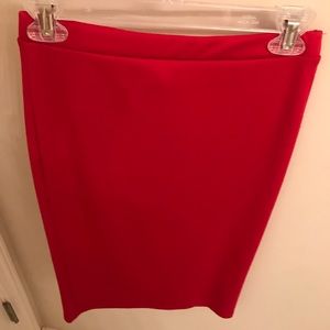 Moa USA red straight-line pencil skirt.